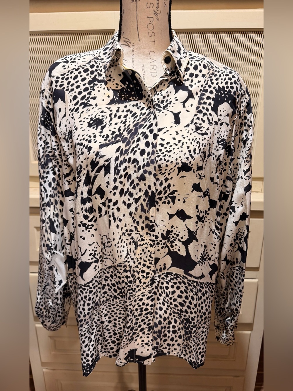 VTG Escada Margaretha Ley Silk Leopard Floral Blouse